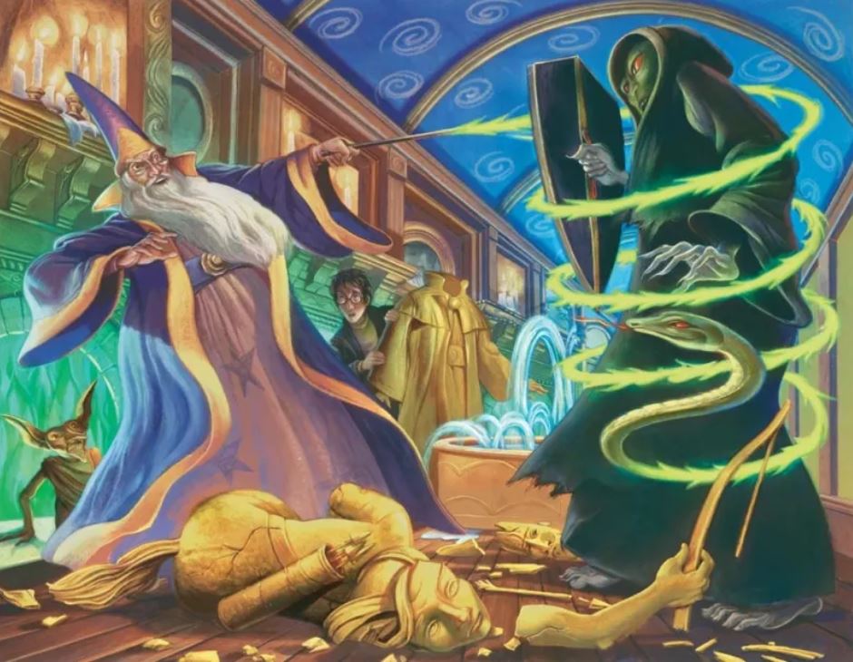 Ilustração de cena dos livros Harry Potter.
